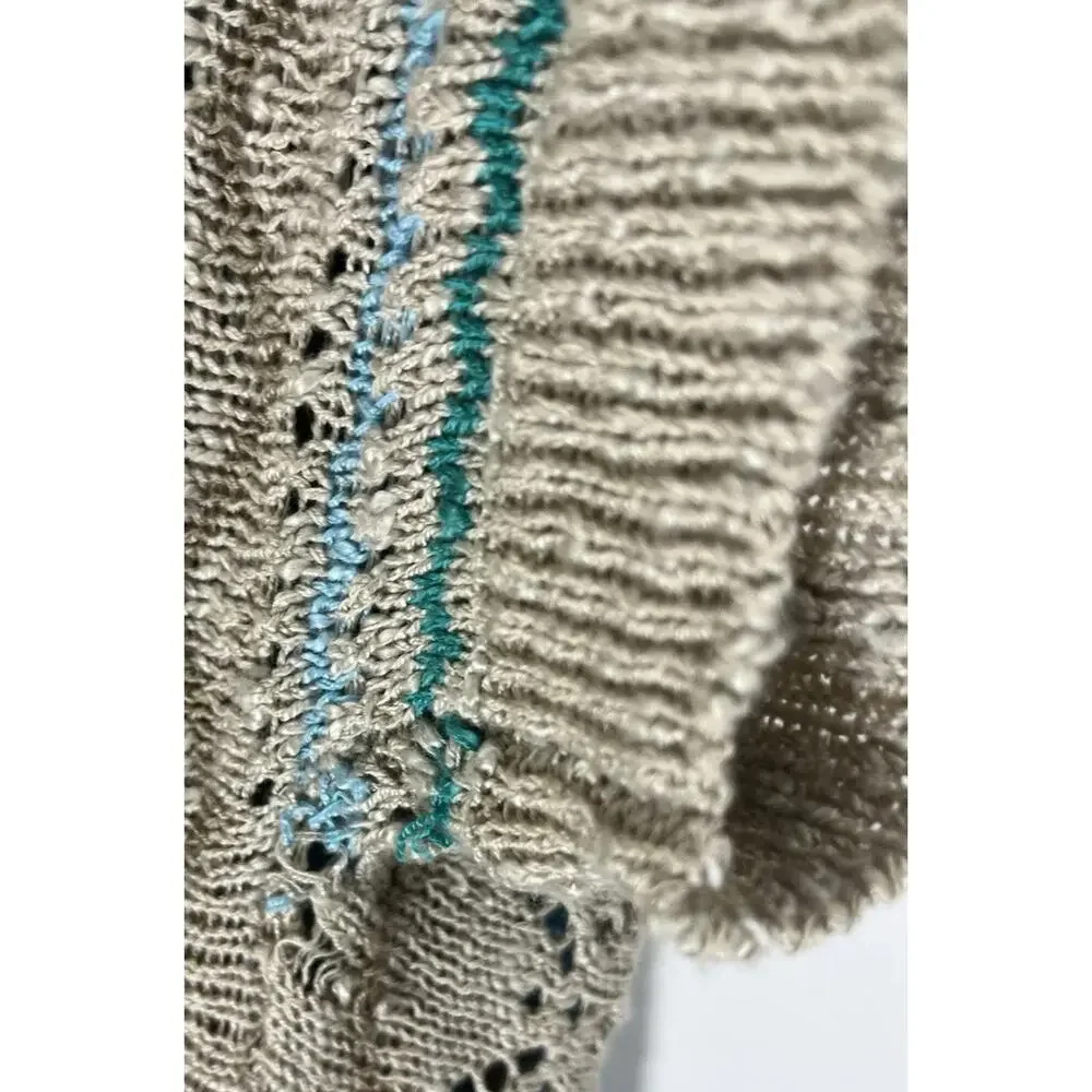 Crochet Duster Cardigan Festival Large Beige Hippie Short Sleeve Boho Lagenlook